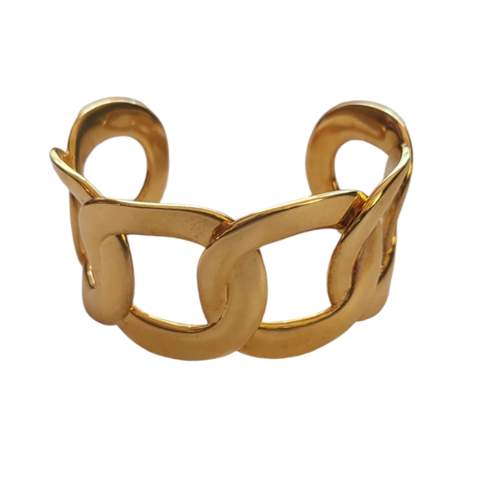 Gold Tone Link Cuff Bracelet Adjustable